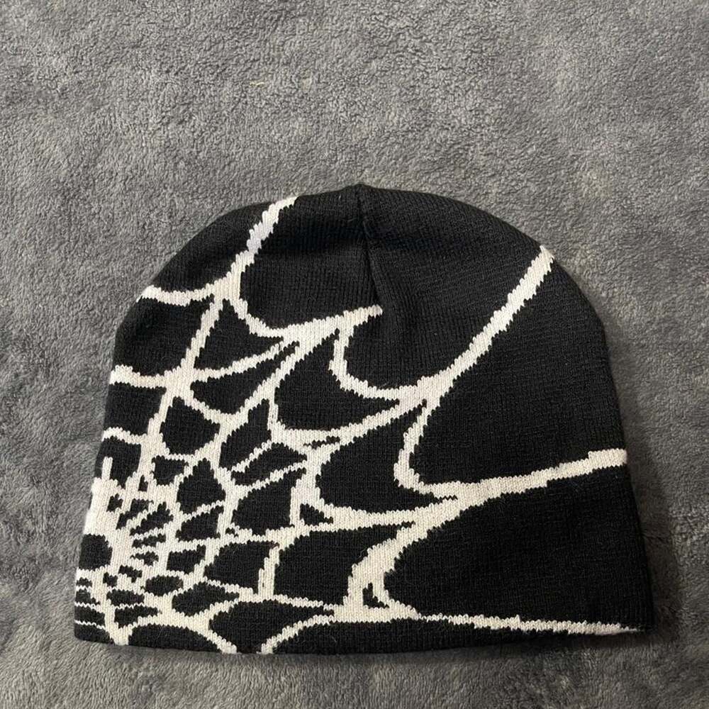 Shein Black and White Spider Web Knit Beanie